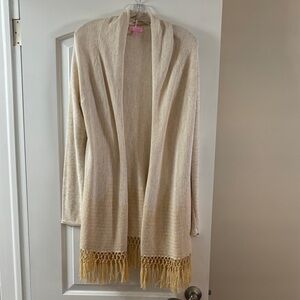 NWOT Lilly Pulitzer gold open front cardigan with fringe